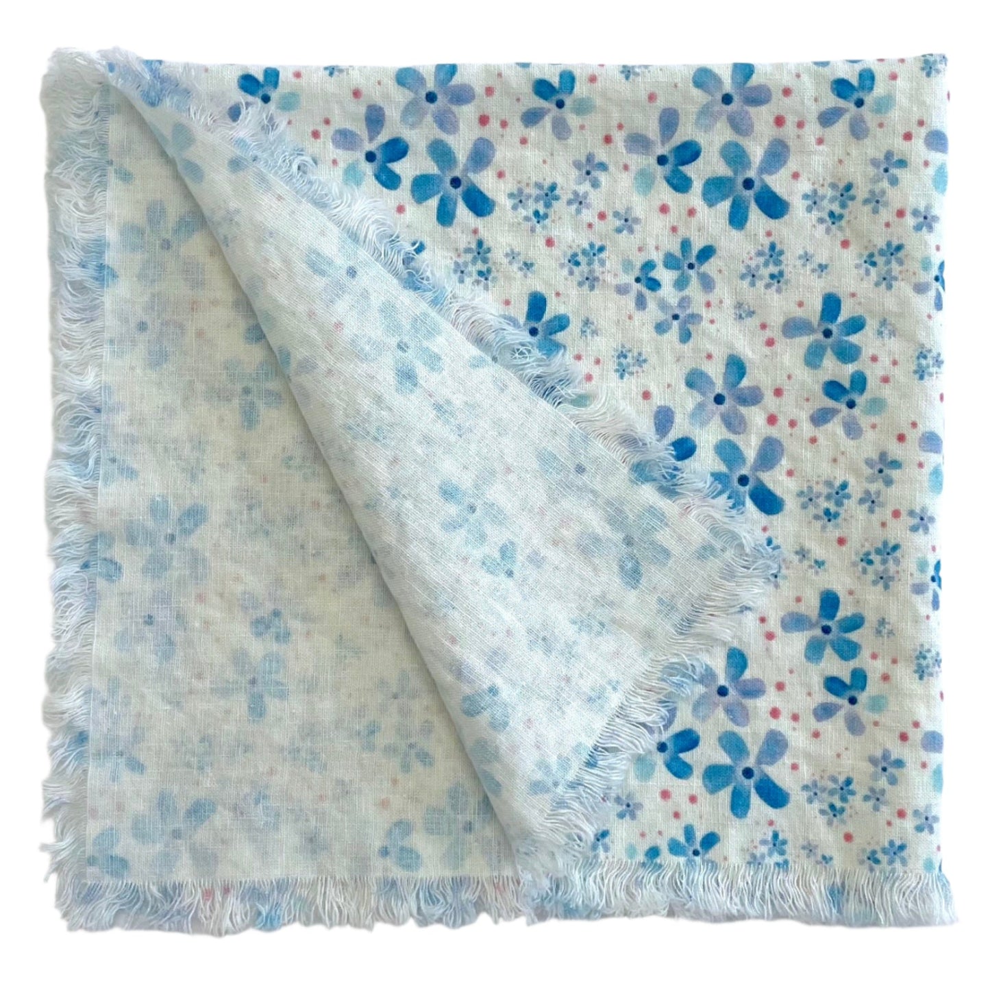 frayed cloth napkin periwinkles design