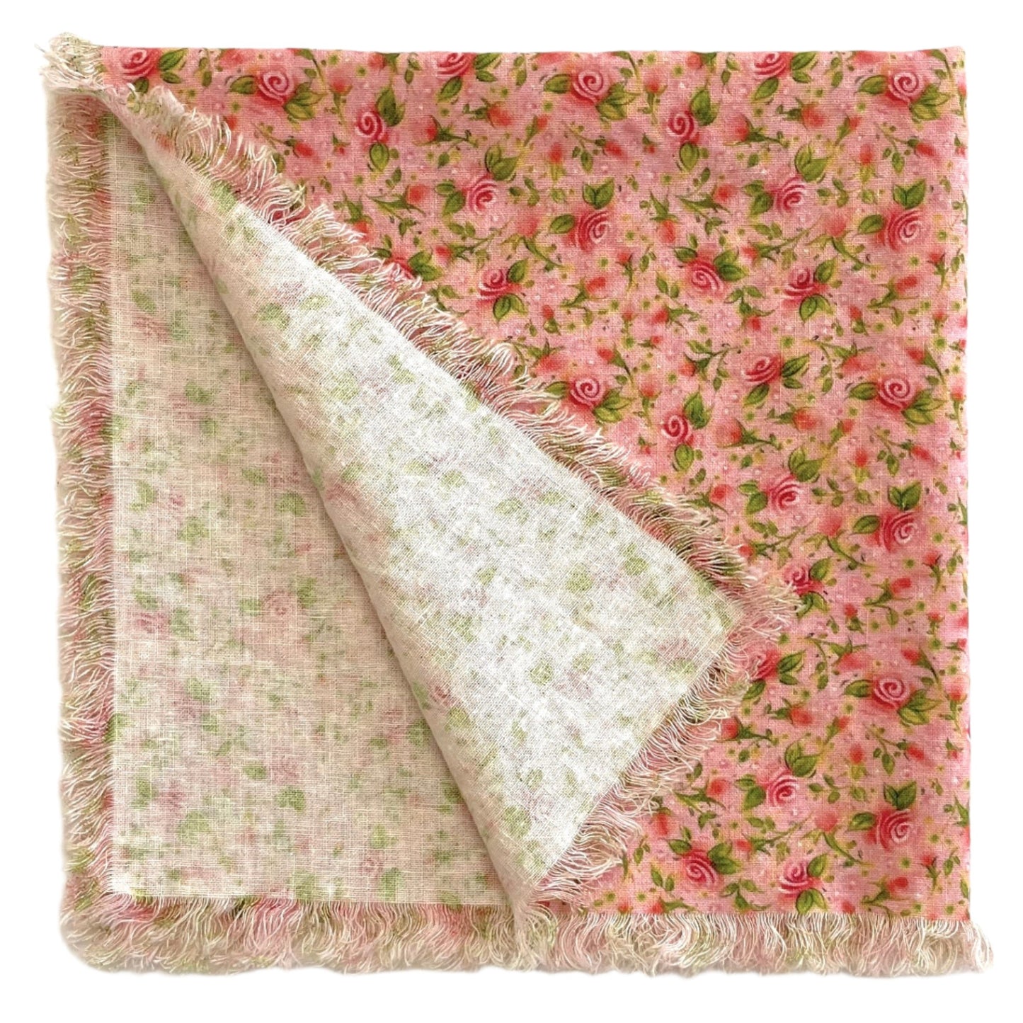 frayed napkin tea roses design