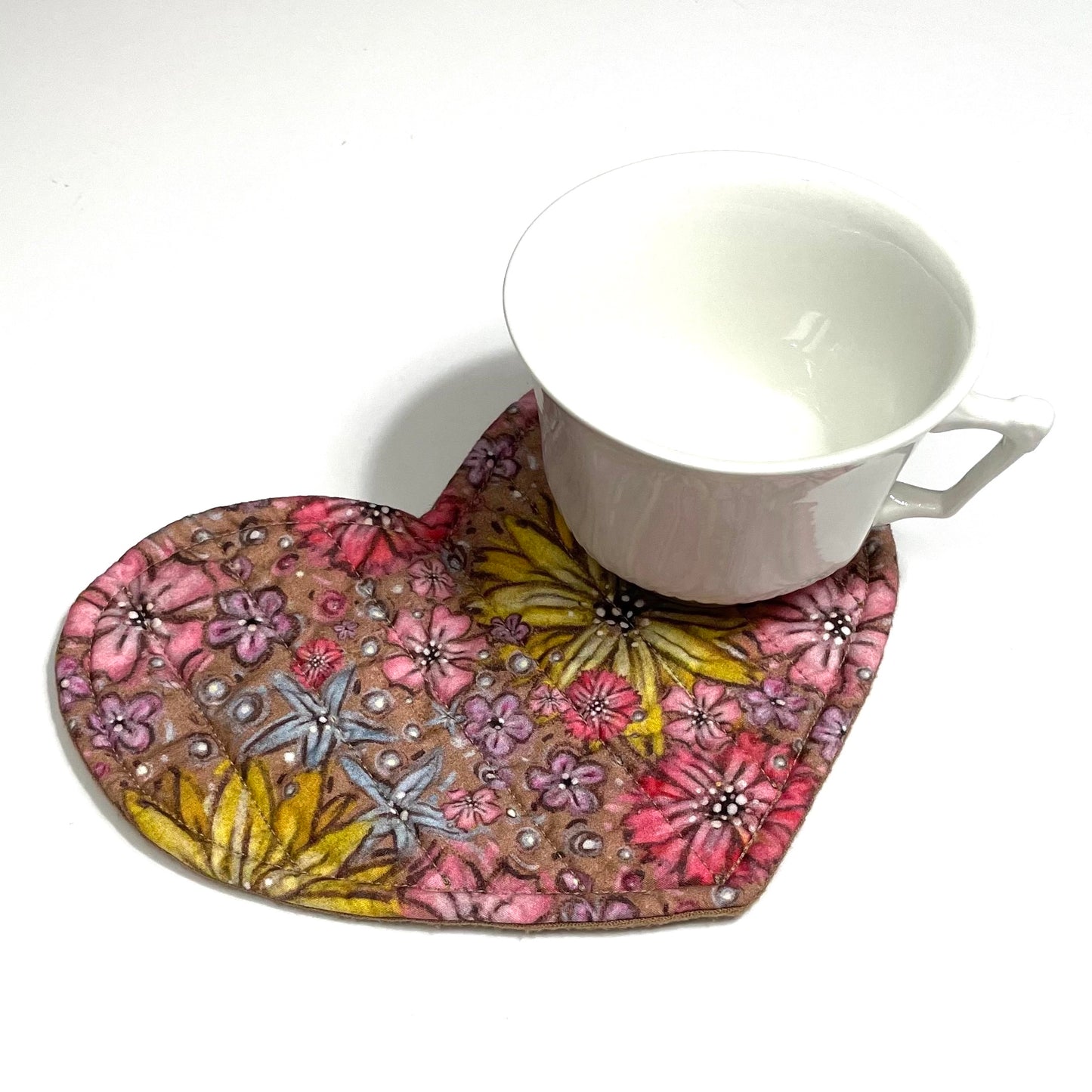 Mug Mat (Heart) "Sparkly Floral"
