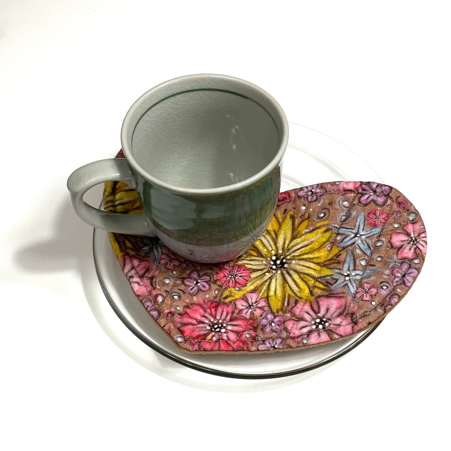 Mug Mat (Heart) "Sparkly Floral"