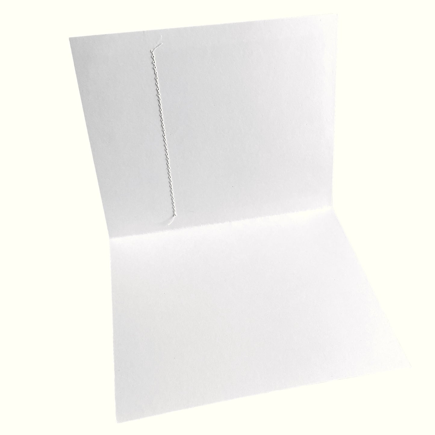White inside view of notecard showing decorative thread stitching.